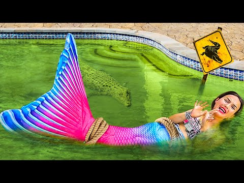 La sirena está atrapada en la piscina tóxica con un cocodrilo! 🐊🧜‍♀️ ¡Hay que rescatarla!