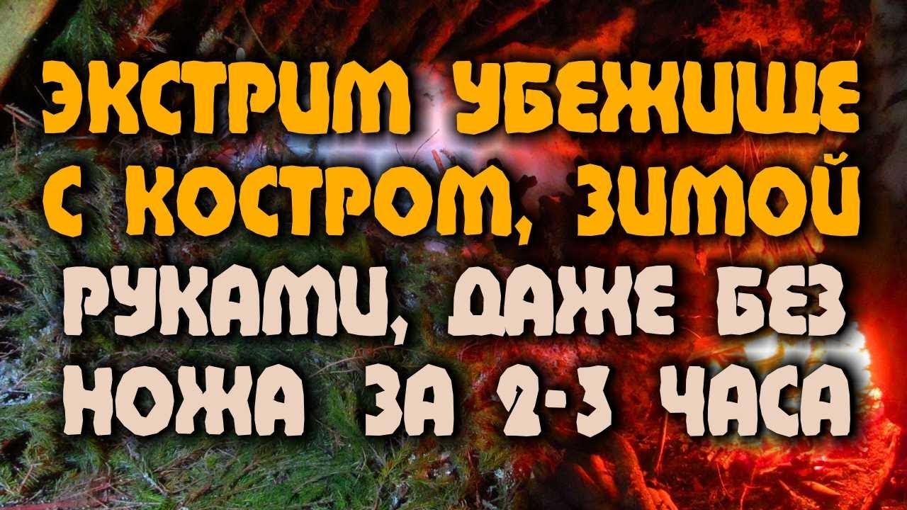 Ночевка в лесу зимой выживание - убежище в лесу - шалаш на выворотне, который не сгорит от костра