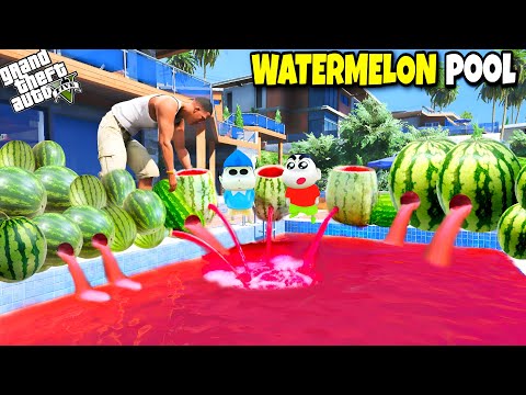 Shinchan & Franklin Make a Swimming Pool Into Watermelon Pool in GTA 5!