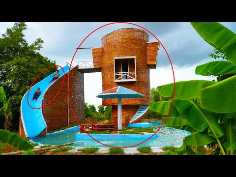 build big pool with resort house and slide