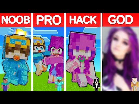 Minecraft CASH and NICO PIXEL ART BUILD CHALLENGE - NOOB vs PRO vs HACKER vs GOD