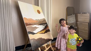 Desert Sunset - abstract 3’x4’ - Detailed Tutorial STEP by STEP | Merium Pervaiz