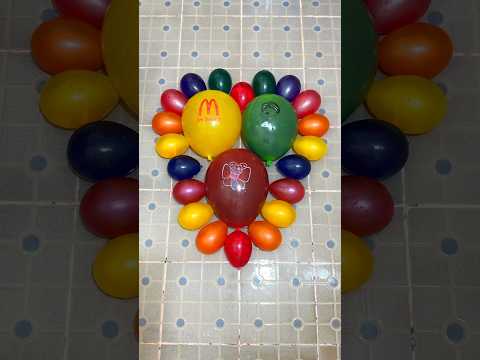 Creating Beautiful Heart From 3Big Balloons and 20 Mini Rainbow Balloons Pop Reverse ASMR Satisfying