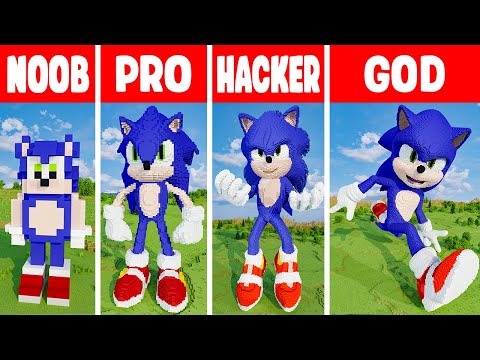 Minecraft SONIC 3 STATUE BUILD CHALLENGE - NOOB vs PRO vs HACKER vs GOD