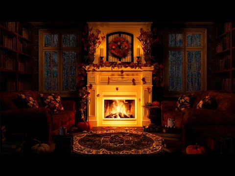 Cozy Autumn Fireplace & Rain on Window | Crackling Fire, Crinkles, Fall Rain