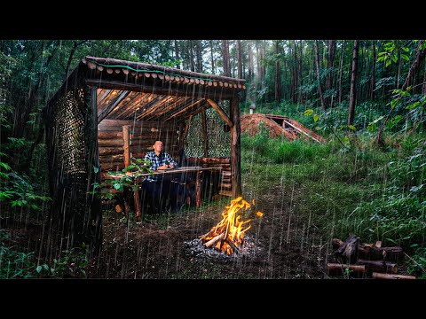 Living in a forest HOUSE UNDERGROUND: I built a GAZEBO and it started to rain. PART 23