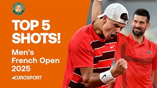 Top 5 Shots Men: Djokovic, Alcaraz, Tabur & MORE 🔥 | 2025 French Open Highlights 🇫🇷
