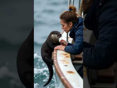 A little sea otter that wants to get on the boat