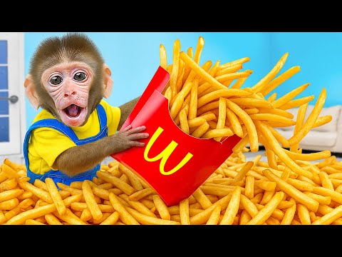 KiKi Monkey perform French Fries Potatoes, Fast Food cooking skill so funny | KUDO ANIMAL KIKI