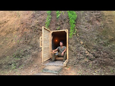 Building Underground & Warm Survival Shelter, Crab Trap, Fireplace, Sawdust Bed Mattress