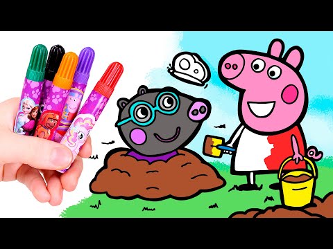 Colorea a PEPPA PIG con su amiga MOLLY 🐷🌈🐁 Dibujos para niños