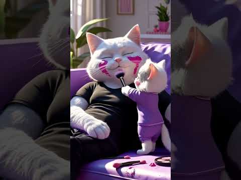 القطة بتجرب مكياج مامتها #shorts #catstory #cat #kitty #kitten #قطط