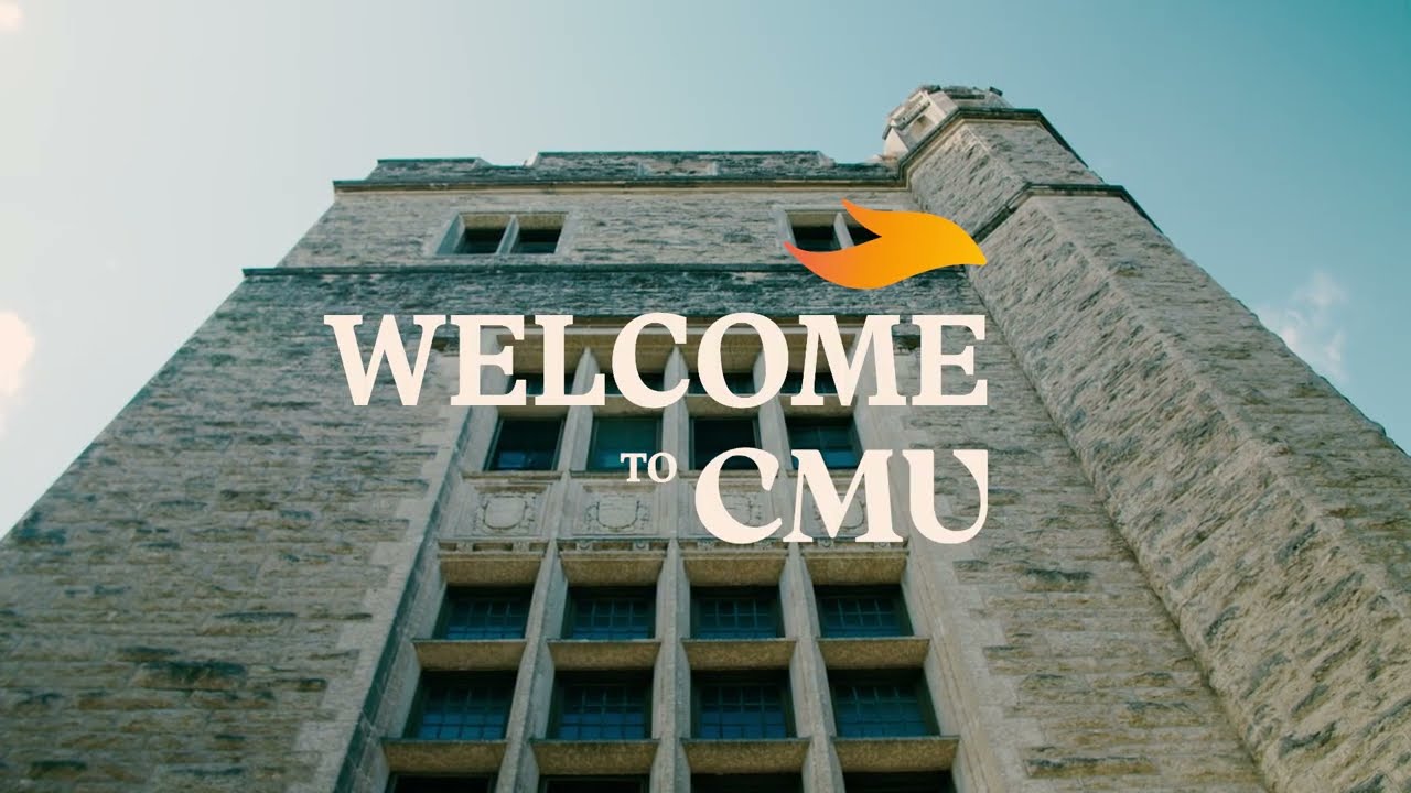 Welcome to CMU text over a photo of the front of Assiniboine Castle
