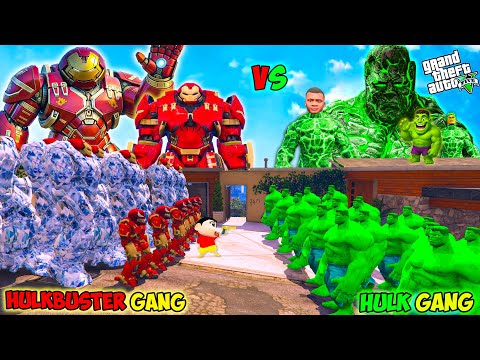 Franklin Hulkbuster Blue Gang VS Shinchan Hulk Green Gang Fight In GTA 5!