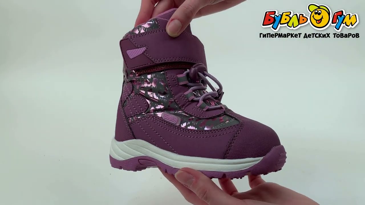 Сапоги сноубутсы Pasito с мембраной утепленные с фиксатором на липучке фиолетовые - видео