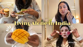 Living alone in india | aesthetic vlog☁️🌷 solo date, cooking, skincare & journalling👩‍🍳🧼📒