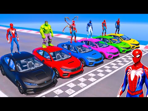 SPIDERMAN TEAM vs SUPERHEROES Hulk Goku Cars Racing Jump Challenge on Grand Canyon Dam Ramp - GTA 5