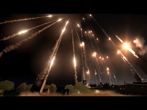 Launching Massive Missile Barrage at Night! - Powerful MLRS Firing - Military Simulation - ArmA 3