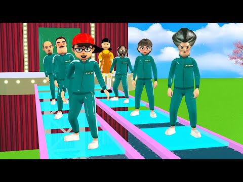 Scary Teacher 3D vs Squid Game 2 Jumping Trying Glass Bridge Funny 5 Time Challenge Nick and Tani