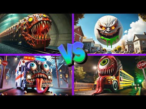 Train Eater🆚Bus Eater🆚The Lunar Moon🆚Ambulance Eater Monster - Tiles Hop EDM Rush 🎶
