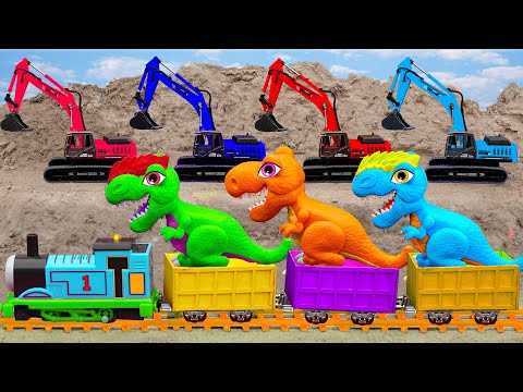 T Rex Dinosaurs help construction vehicles and assemble car | Animal for kids