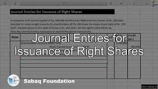Journal Entries for Issuance of Right Shares