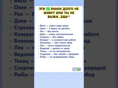 Эти Знаки ✅ Долго не Живут или ты не Выжи…. ешь # гороскоп# астропрогноз