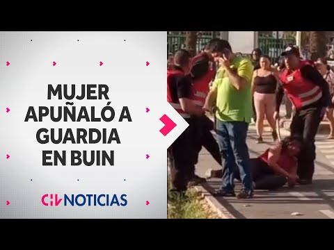 Graban a mujer ATACANDO A GUARDIA de supermercado en Buin: Fue apuñalado en cuello y brazos