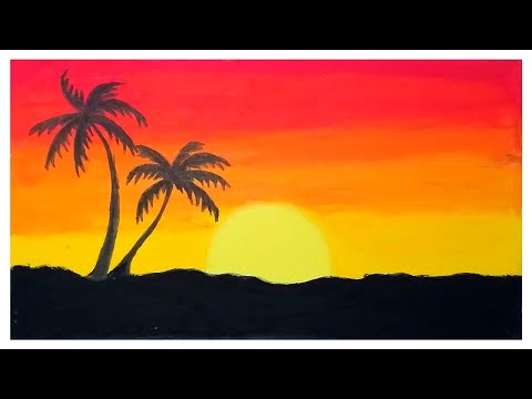 Gambar Pemandangan | Cara Menggambar Pemandangan Sunset Yang Indah pada Saat Senja Dengan Oil Pastel