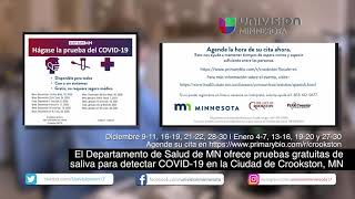 MDH ofrece pruebas gratuitas de Saliva para detectar COVID-19 en la Ciudad de Crookston, MN