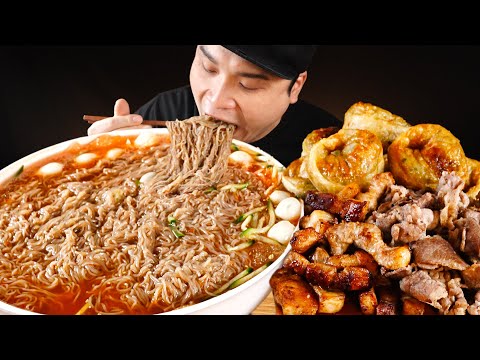 비빔물냉면에 삼겹살, 우삼겹구이, 왕만두튀김 먹방~!! 리얼사운드 ASMR social eating Mukbang(Eating Show)