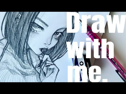 【等倍速】Draw with me | センター分けボブのお姉さんを一緒に描こう🍀