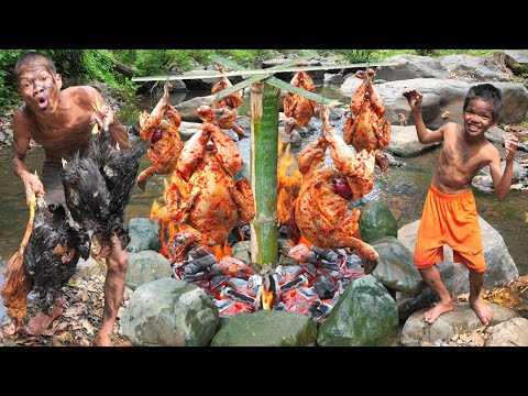 Village Cooking Channel - JUNGLE SURVIVAL Cooking Chicken in the Wild!