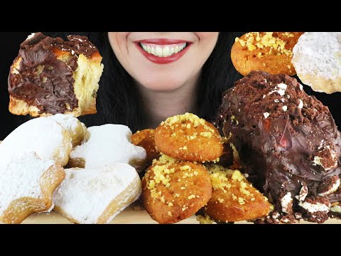 GREEK TRADITIONAL CHRISTMAS SWEETS 🎄 - MELOMAKARONA, KOURABIEDES, CHOCOLATE  TSOUREKI | ASMR Mukbang