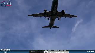 NY JETS Livery JetBlue Landing on Runway 27 at Boston Logan