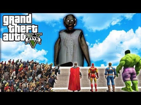 GTA 5 : AVENGERS ARMY VS GAINT GRANNY FIGHT AND ZOMBIES