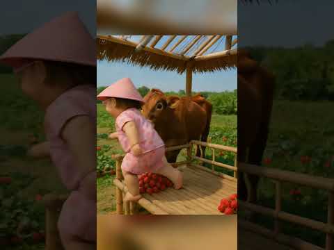 Baby Farmer Meets a Cow 🐄😂 Strawberry Farm Adventures! 🍓👶 | Funny Short