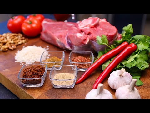 GRILLED MEAT with VEGGIES on a FRYING PAN
