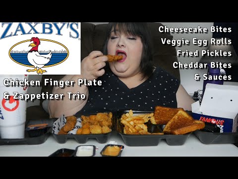 Zaxbys Chicken Finger Plate & Zappetizer Trio with Cheesecake Bites Mukbang First Time Trying