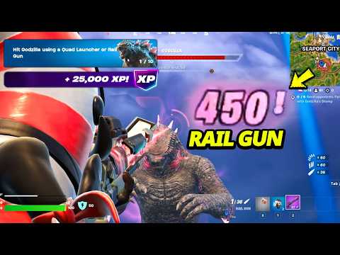 How to EASILY Hit Godzilla Using a Quad Launcher or Rail Gun - Fortnite Godzilla Gameplay Quest