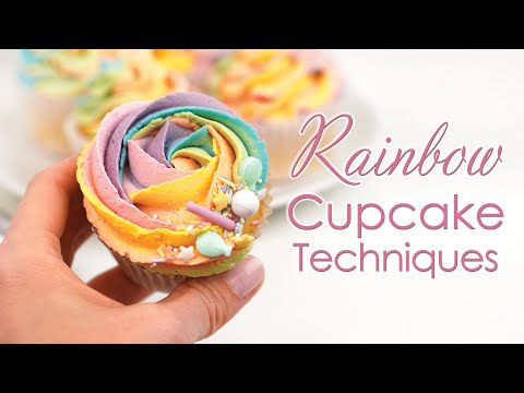 How To Pipe Rainbow Buttercream Frosting Cupcakes