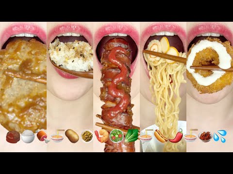 asmr KOREAN HOME MEAL FOOD (HAMBAG RAMEN) 집밥 먹방 함바그 육개장 컵라면 MUKBANG eating sounds