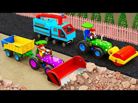 Diy mini tractor Bulldozer making Concrete Road | Construction Vehicles, Road Roller