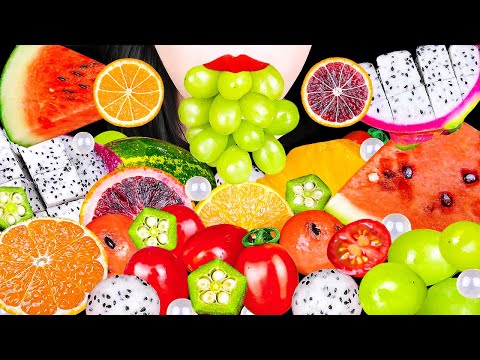 ASMR EXOTIC FRUITS 다양 과일 먹방 KOREAN WATERMELON RED ORANGE MELON 용과, 오크라, 귤, 멜론 EATING SOUNDS MUKBANG