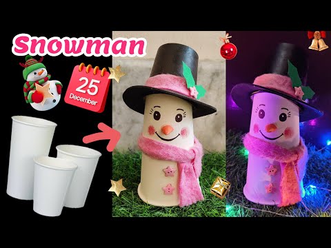 Snowman from Paper Cups/Snowman making for Christmas/Christmas decor #snowmancraft #snowmanmaking