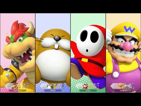 Super Mario Party Jamboree - Bowser vs Wario vs Shy Guy vs Monty Mole - Roll 'em Raceway