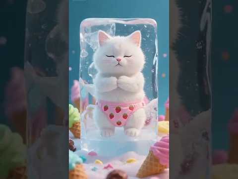 The greedy little milk cat got into the refrigerator and ate ice cream and was frozen into ice cubes