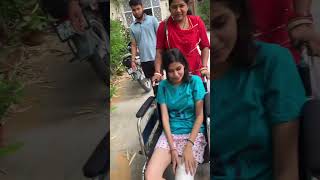 Cute indian girl with long leg cast