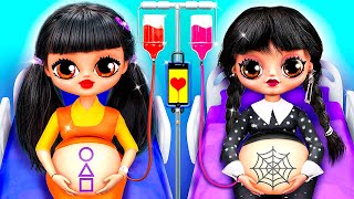 ¡La Muñeca del Juego del Calamar y Merlina se Convirtieron en Mamás! Manualidades para LOL OMG