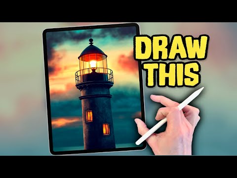 PROCREATE Lighthouse DRAWING Tutorial in EASY steps